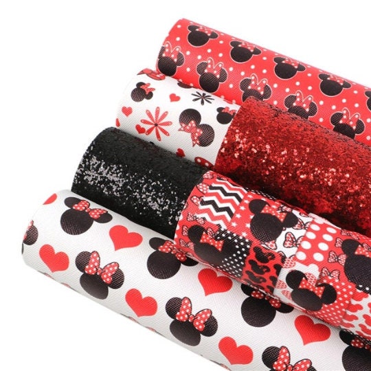 Mouse Themed Red Faux Leather Vinyl Sheets R241