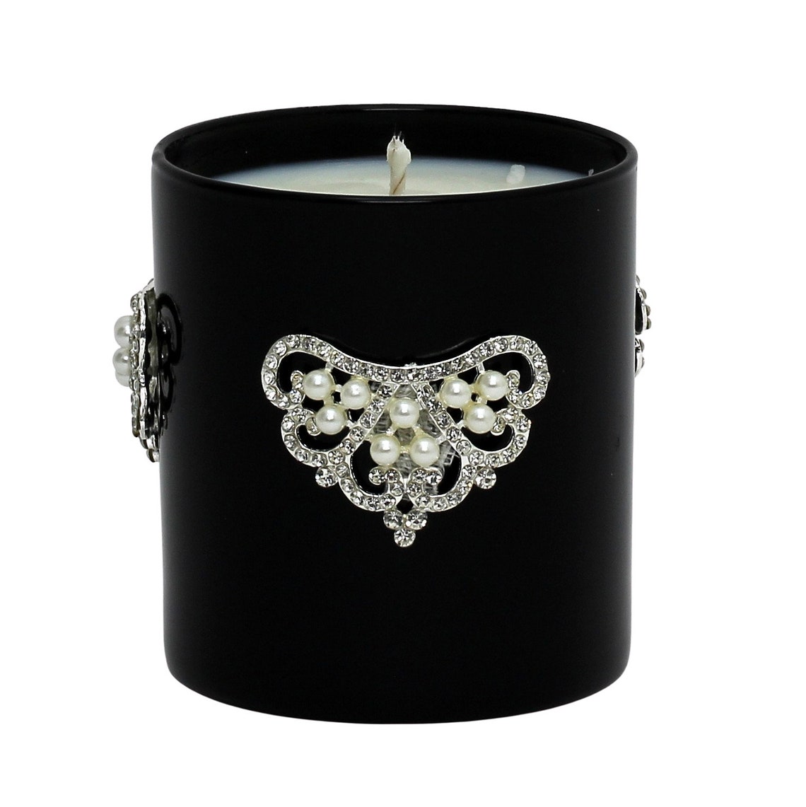 Bijoux Candles Black Glass Round Candle With Three Clear Etsy