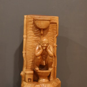 The Thinker Sculpture, Handmade, Wood Carving, Art, Abstract, Funny, Thinker, Toilet