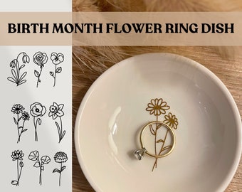 Birth Flower Ring Dish / Dainty Trinket Dish | Birthday Gift For Her | Ring Tray | Flower Gift | Ring Holder | Jewelry Dish | Gifts For Her