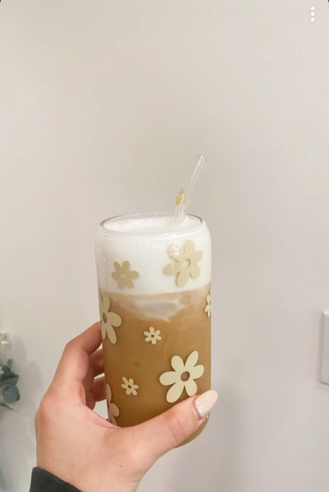 Daisy Iced Coffee Glass With Lid & Straw | Retro Floral Tumbler - Etsy