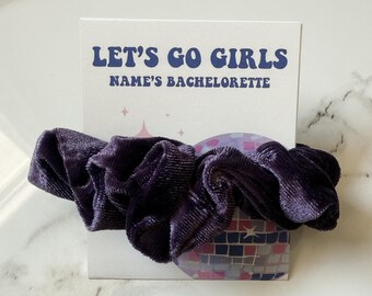 Disco Cowgirl Scrunchy Favor | Let's Go Girls | Custom Bachelorette Hair Tie Card