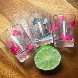 Disco Cowgirl Shot Glasses | Last Rodeo Bach Theme | Cute Shot Glass | Pink Cowgirl Hats | Bachelorette Party Favor | 21st Bday Gift Idea