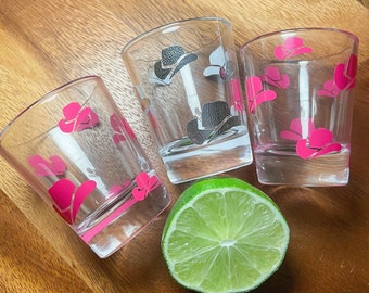 Disco Cowgirl Shot Glasses | Last Rodeo Bach Theme | Cute Shot Glass | Pink Cowgirl Hats | Bachelorette Party Favor | 21st Bday Gift Idea