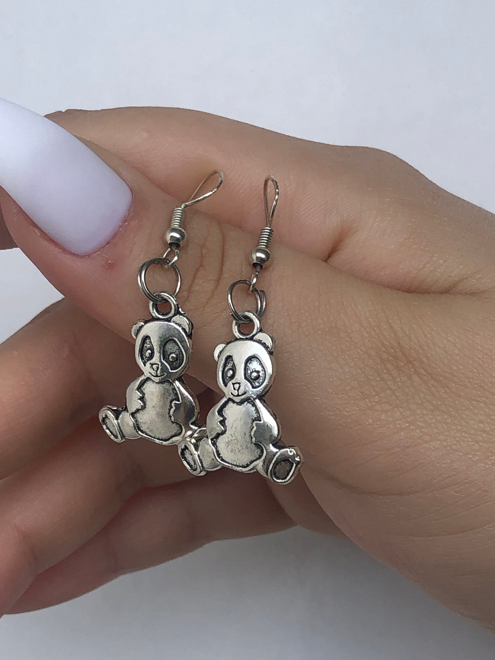 Panda earrings silver Clearance