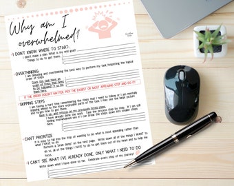 Stop the Overwhelm! | Get Organized | Bullet Journal | Thought Organizer | Anxiety Worksheet