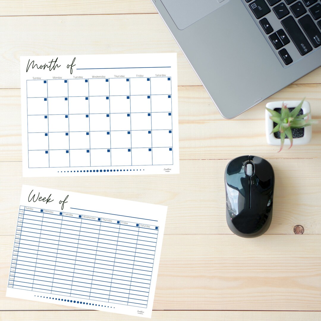 Monthly & Weekly Planner | Blue | Printable | Bullet Journal Planner - Etsy