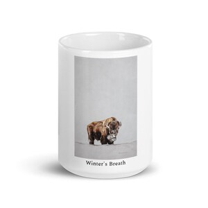 May include: White ceramic mug featuring a brown bison illustration and the text "Winter's Breath" printed on the base.
