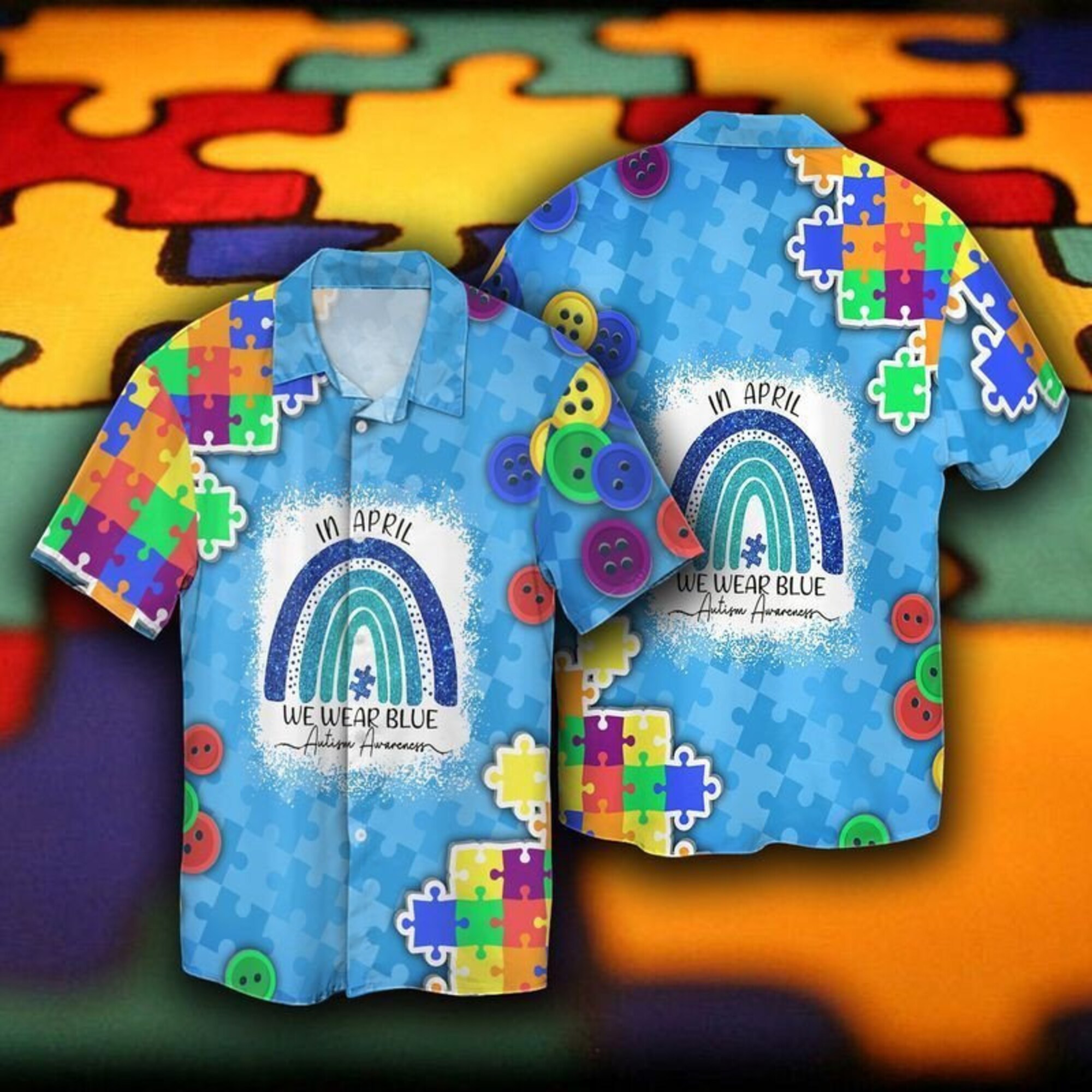 We Wear Blue Autism Awareness Day Hawaiian Shirt