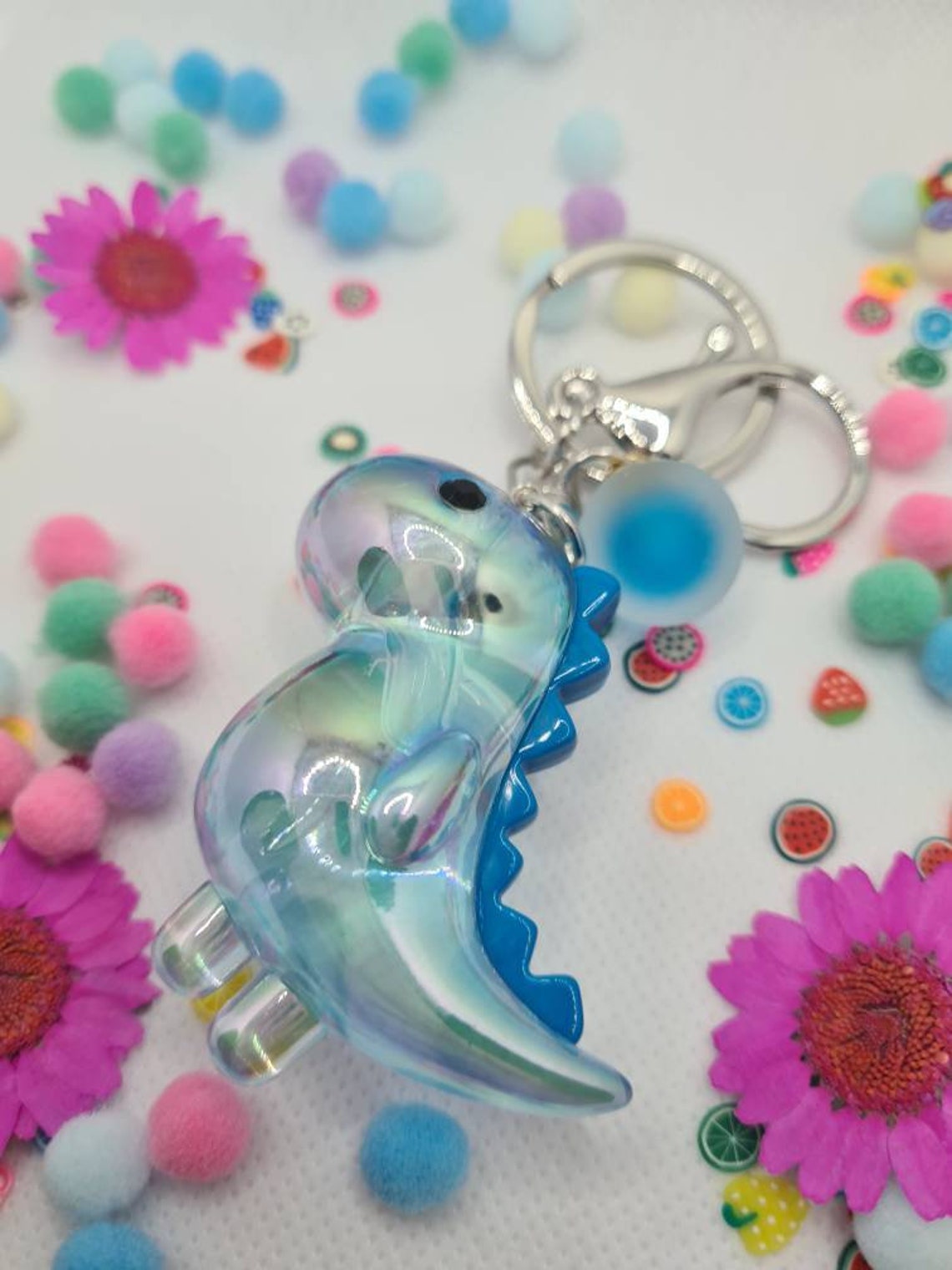 Cute Dinosaur Keyring blue kawaii Etsy