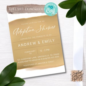 Adoption Shower Neutral Watercolor Editable Digital Invitation Corjl