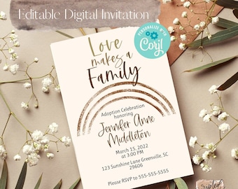 Love makes a family, Editable through Corjl Digital Adoption Invitation