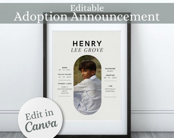 Adoption Announcement Canva Template, Adoption Announcement Editable Sign, Adoption Celebration Announcement, Adoption