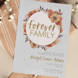 Ogłoszenie o adopcji Forever Family Fall, zaproszenie do adopcji, edytowalny szablon Canva, adopcja, Forever Family, zaproszenie do adopcji
