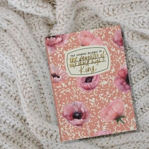 Pastel Floral Composition Notebook Hardcover Journal, Daughter of the King, Church Notes, Gifts for Christian Women, Prayer Journal