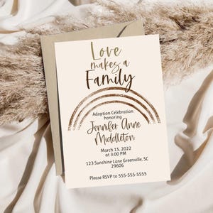 Love makes a family, Editable through Corjl Digital Adoption Invitation