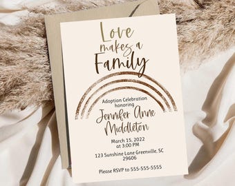 Love makes a family, Editable through Corjl Digital Adoption Invitation