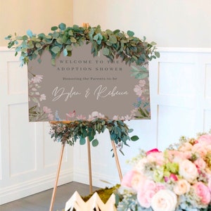 Spring Floral Adoption Shower Welcome Sign, Adoption Party Sign, Editable Canva Template, Adoption, Forever Family, Adoption Party Decor