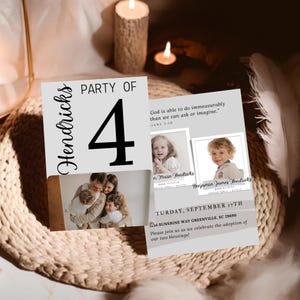 Adoption Announcement, Adoption Invitation, Sibling Adoption’s, party of, front and back adoption invitation