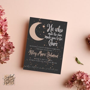 He who made the stars Girly Editable Adoption Starry Sky Digital Download Invitation Canva