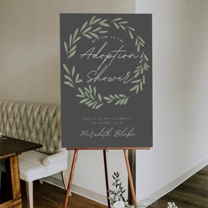 Greenery Wreath Adoption Shower Welcome Sign, Adoption Party Sign, Editable Canva Template, Adoption, Forever Family, Adoption Shower Decor