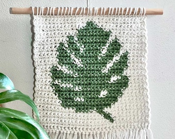 Feuille de Monstera au crochet, motif de tenture murale tapisserie au crochet, décoration d'intérieur au crochet, tenture murale au crochet, motif au crochet, téléchargement immédiat