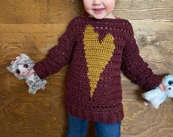 Crochet Sweater Pattern For Child, Crochet Children Patterns, Crochet Heart Sweater, Crochet Patterns, PDF Pattern Crochet