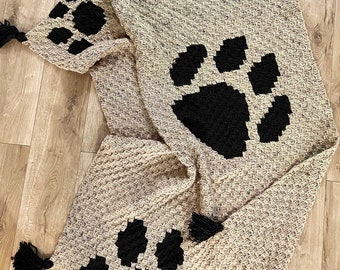 Crochet Pawsome Throw Pattern, Crochet Dog Blanket Pattern, Crochet C2C Pattern, C2C Dog Pattern, Crochet Paw Pattern, Instant PDF Download