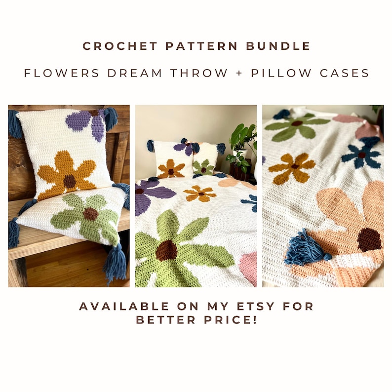 Crochet Flowers Dream Throw and Pillows