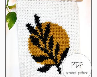 Boho Leaf Crochet Tapestry Pattern, Boho Tapestry Wall Hanging, Crochet Wall Hanging Pattern,  Crochet Home Decor, Modern Crochet, PDF