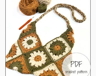 Crochet Daisy Granny Square Bag Pattern: Boho Crossbody Tote (PDF Download)