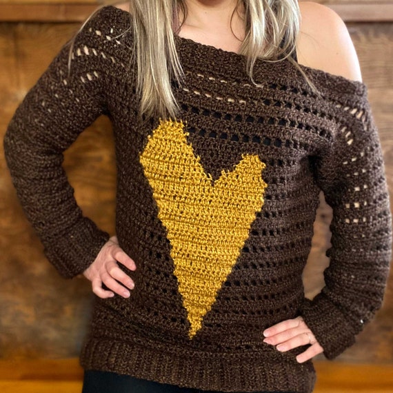 Crochet Heart Sweater Pattern For Women, Off Shoulder Pattern, Crochet Fashion Pattern, Easy Crochet Pattern, PDF Crochet Pattern