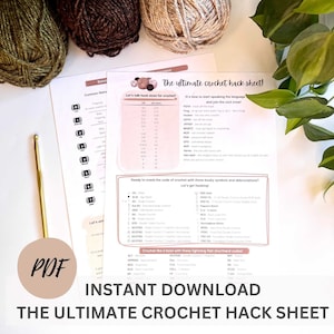 Aide-mémoire au crochet PDF imprimable, guide de crochet pour débutant, carte de référence au crochet, page de journal au crochet, téléchargement immédiat