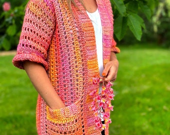 Blush of Summer Crochet Cardigan Pattern, Women's Cardigan Crochet Pattern, Crochet Summer Sweater Pattern, Comfy Cardigan, PDF Pattern