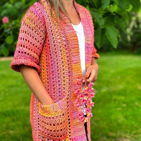 Blush of Summer Crochet Cardigan Pattern, Women's Cardigan Crochet Pattern, Crochet Summer Sweater Pattern, Comfy Cardigan, PDF Pattern