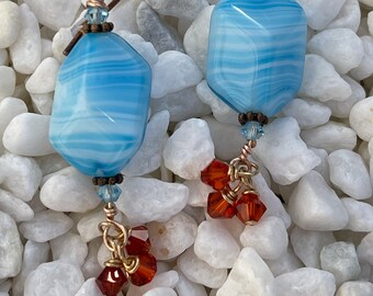 Turquoise Blue & Colorado Topaz Wire-Wrapped Earrings