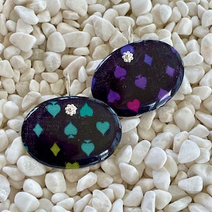 Ace Of Spades Black Oval Resin Earrings