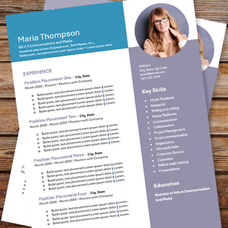 Resume Template Editable Microsoft Word Simple Photo Digital Download Resume Template Editable Microsoft Word Simple Photo Digital Download