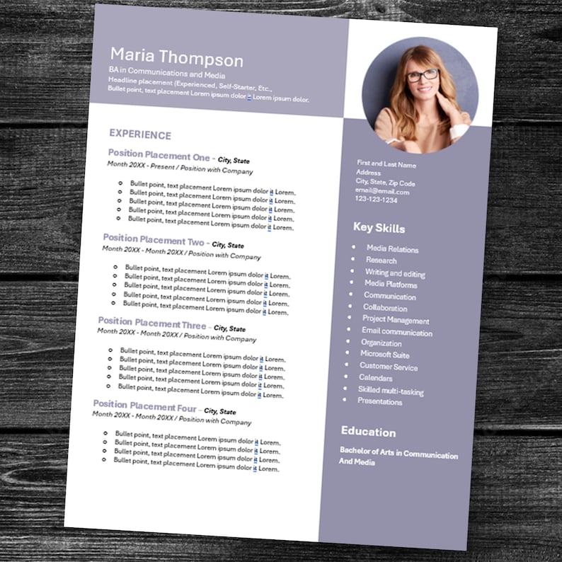 Resume Template Editable Microsoft Word Simple Photo Digital Download Resume Template Editable Microsoft Word Simple Photo Digital Download