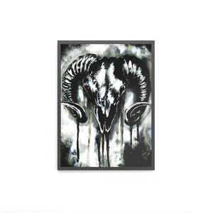 Dark Ram Skull Art Print - Gift for Horror Fans | Skeleton Wall Art - Macabre Poster - Dark Aesthethic Poster - Gothic Skull Home Decor