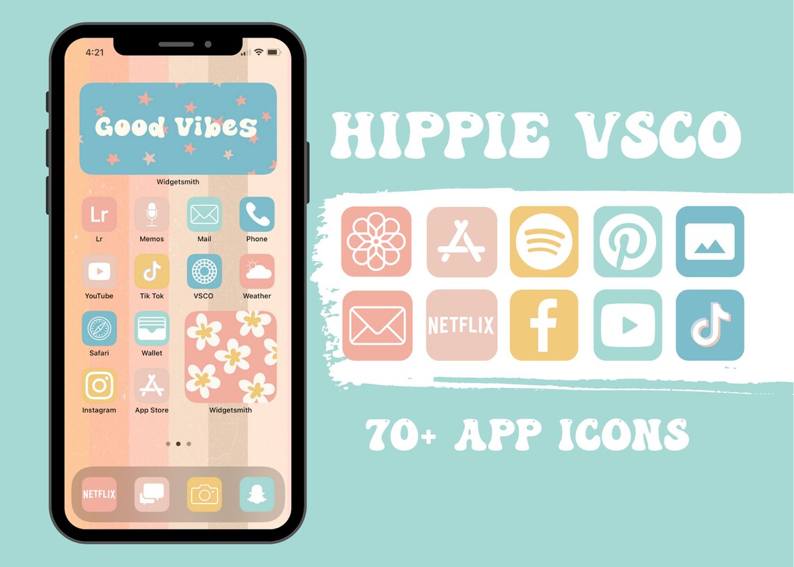 HIPPIE VSCO AESTHETIC App Icons Iphone Ios 14 15 16 With Etsy