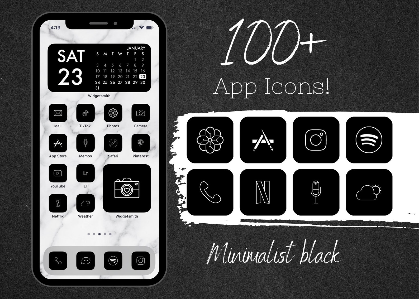 100 MINIMALIST BLACK AESTHETIC App Icons for iPhone Ios 14, 15, 16