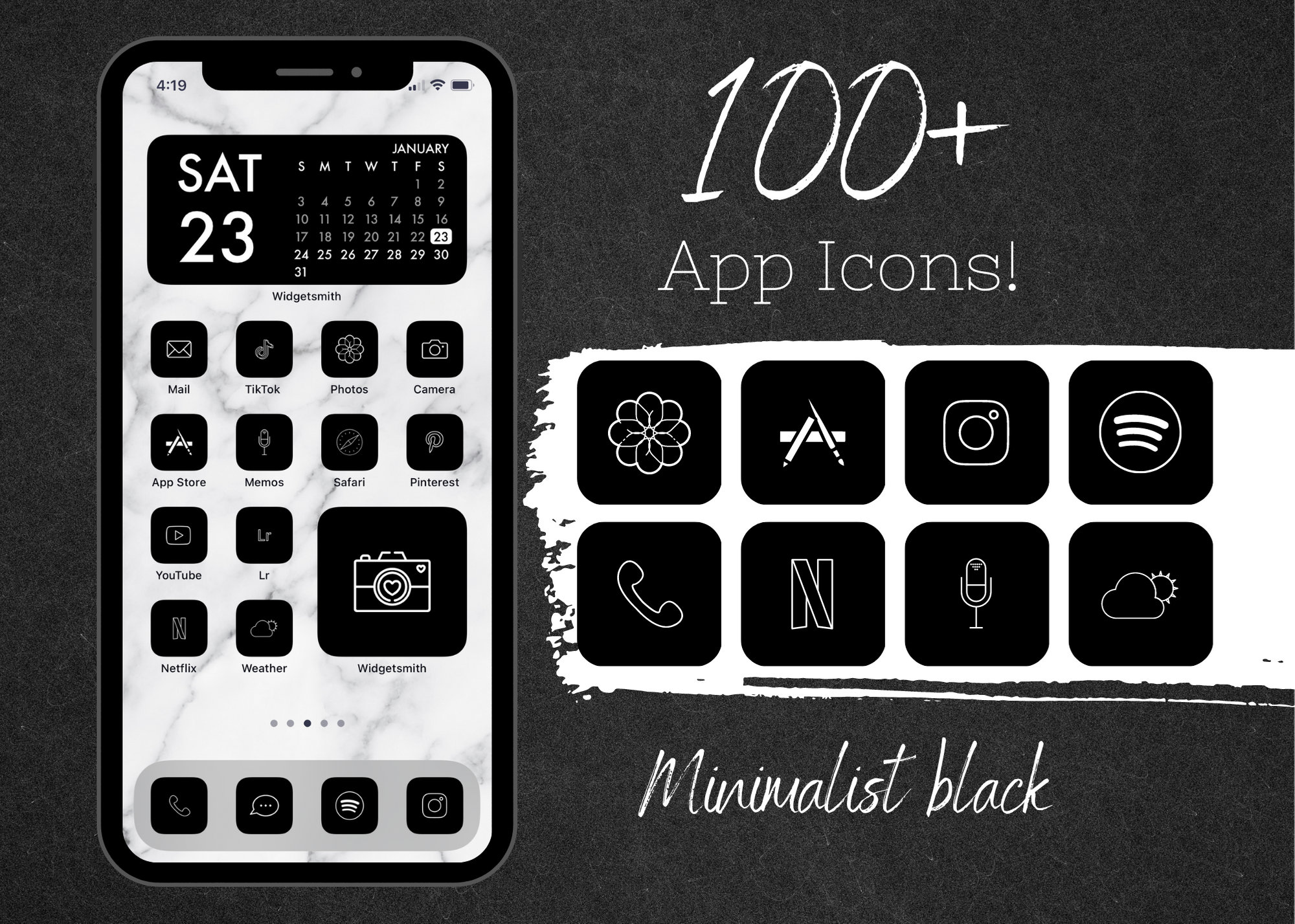 100 MINIMALIST BLACK AESTHETIC App Icons for iPhone Ios 14, 15, 16