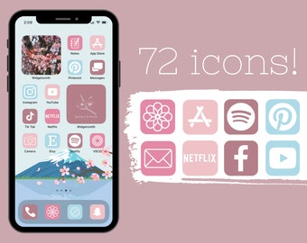 Cherry Blossom SPRING AESTHETIC app icons iPhone iOS 14, 15, 16 with bonus widgets and wallpaper