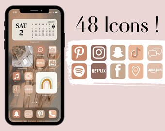 NEUTRAL NUDE AESTHETIC app icons for iPhone iOS 14, 15, 16 with bonus widgets