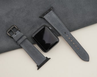 Stone Grey Suede Leather Apple Watch Band, Handmade, 38mm 40mm 41mm 42mm 44mm 45mm 49mm apple watch strap