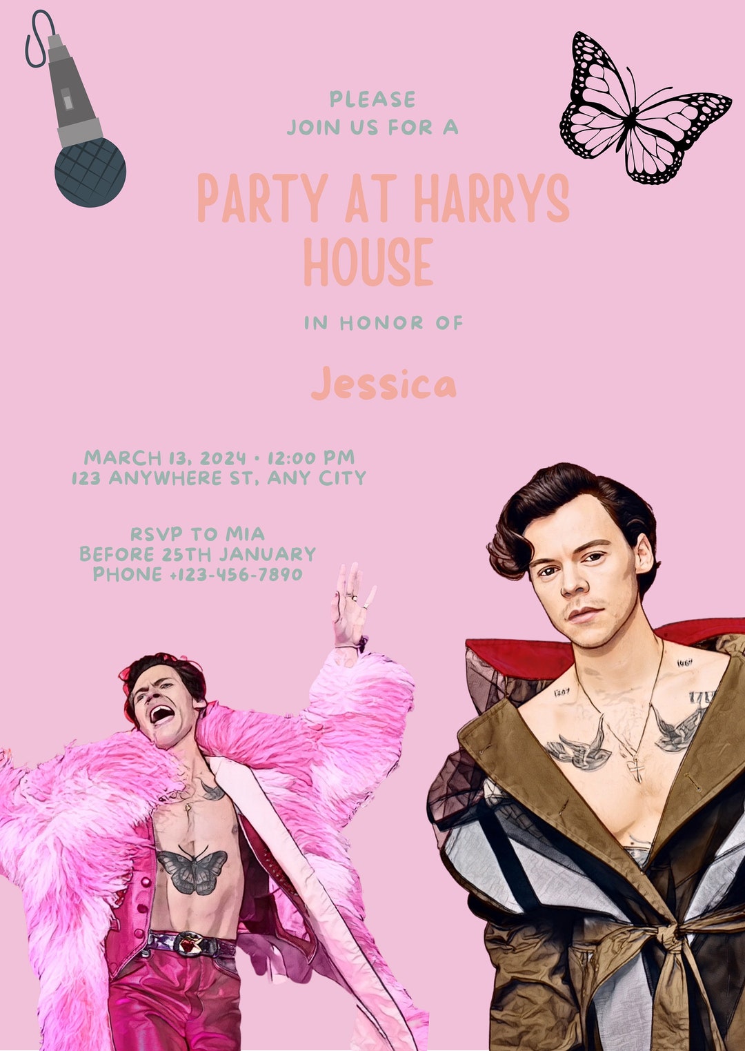 Harry Styles Themed Birthday Party Invitation Digital Download Etsy