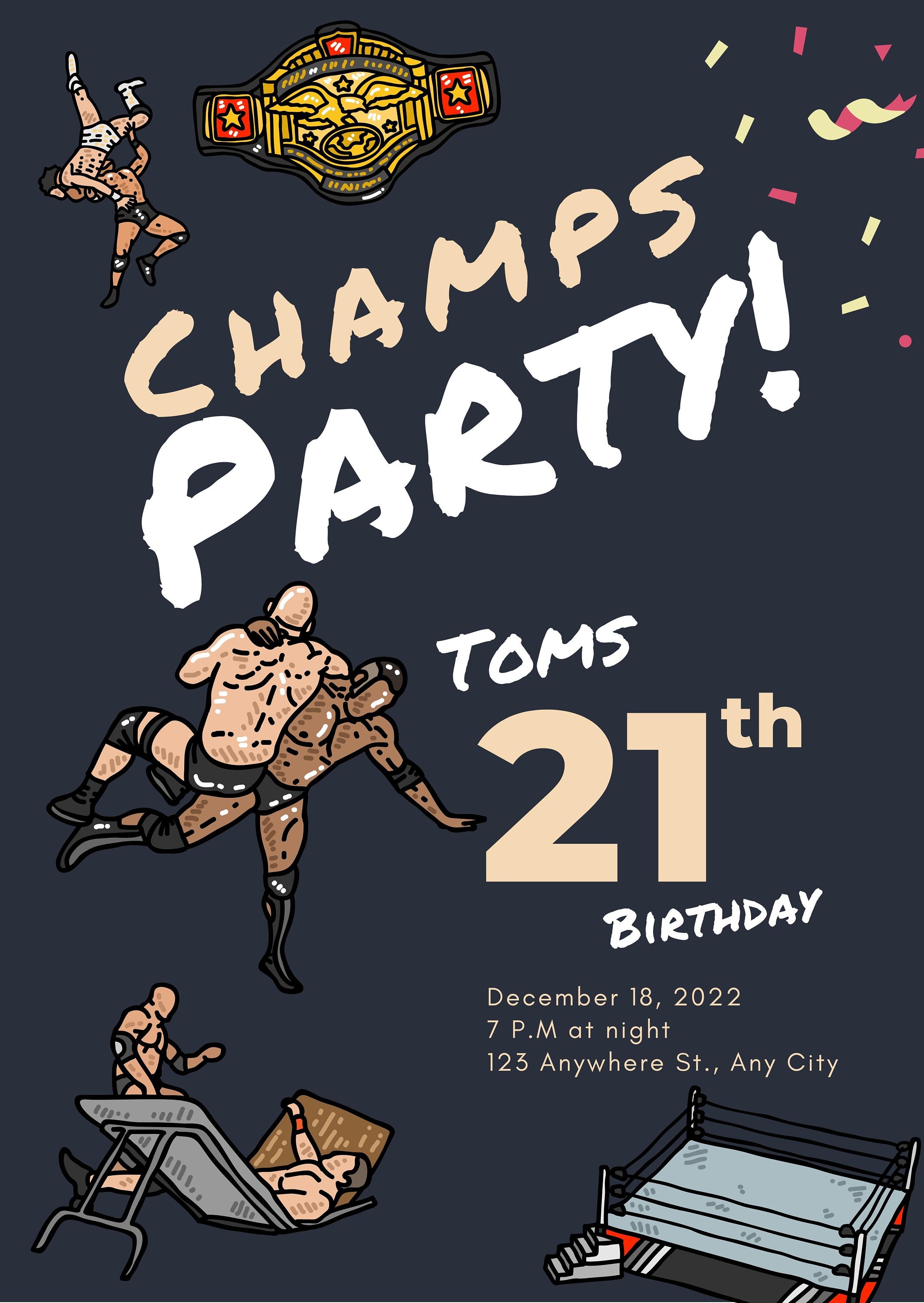 WWE Wrestling Birthday Party Invite / Invitation Digital Download