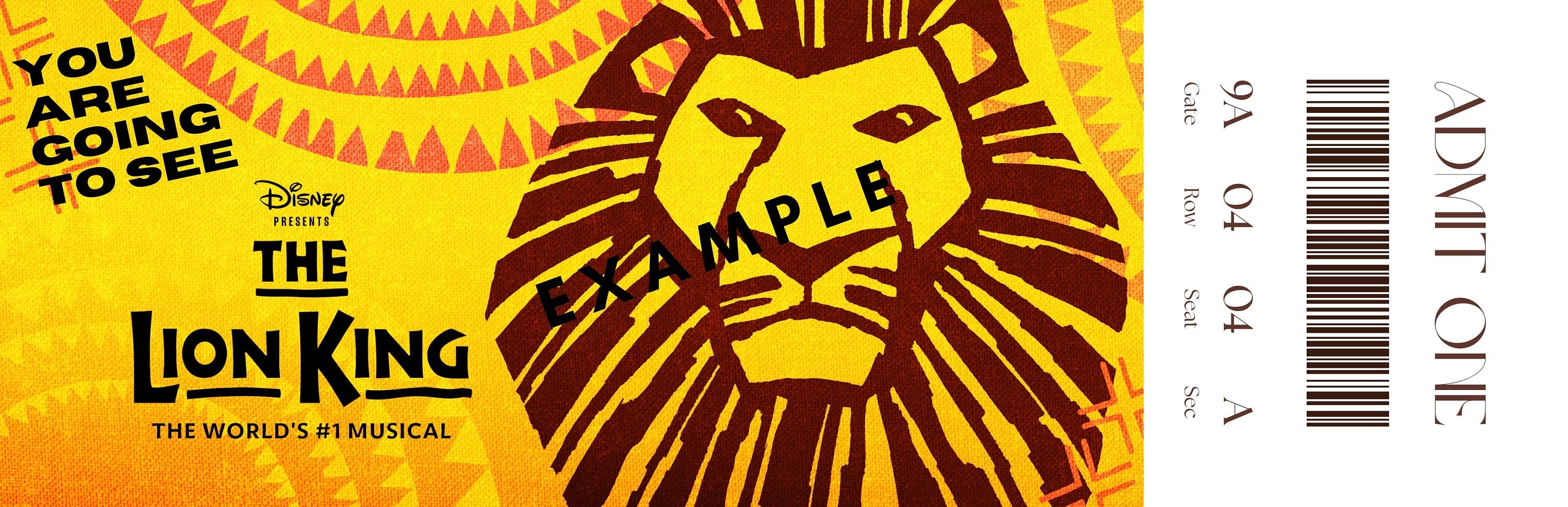 Lion King Theatre Ticket Digital Download, Can Be Personalised. Perfect