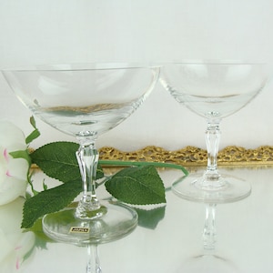 Vintage Coupe Glasses 60s Clear Glass Champagne Toasting Cocktail Glasses Set of 2 Elegant Glam Drinking Glasses Vintage Barware Japan